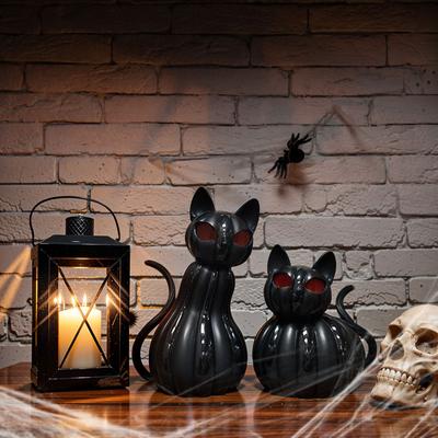 Halloween Light Cat Pumpkin Decor Bedside Lamp Resin Statue Desktop Ornament Practical for Kids NightStand Party Home Gifts
