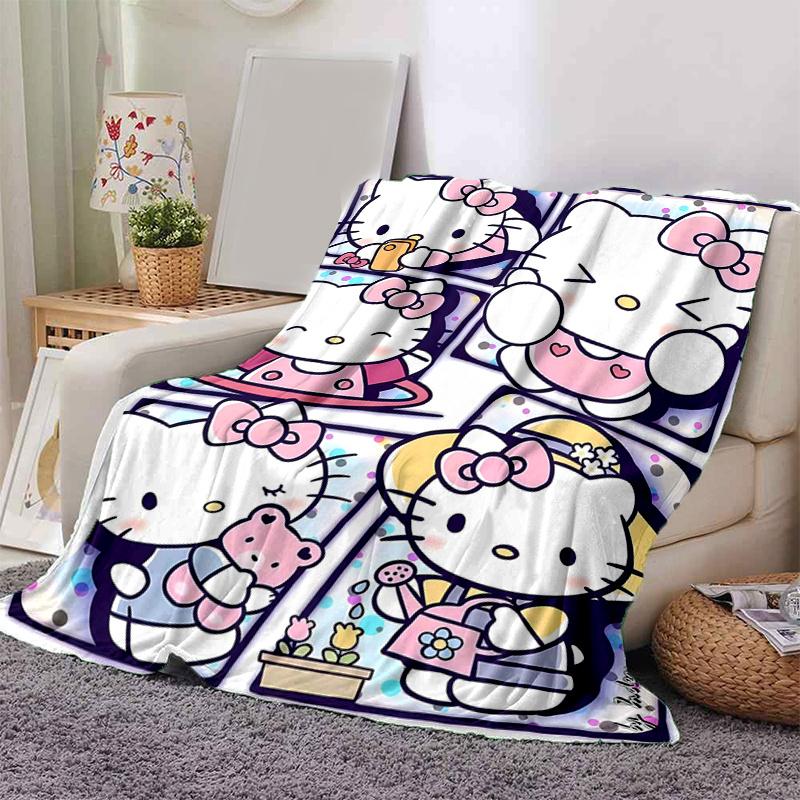 1pc Happy Hello Kitty Blanket, Home Decorative Throw Blanket for All Seasons, Living Room, Travel, Camping, Car Blankets, Beach, Office Naps, Unique G
