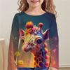 Spring and Autumn Round Neck Giraffe Pattern 3D Printed Top Fashionable Casual Long Sleeved Children's Girl T-shirts