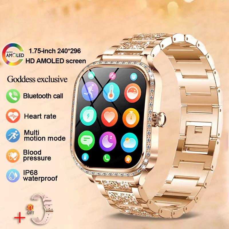 2025 Ny Mote Smart 1.75" HD Skjerm Klokke Kvinner AMOLED Buet Skjerm IP68 Vanntett Helse Anrop Smartklokke Apple Watch Damer for Dame Gave