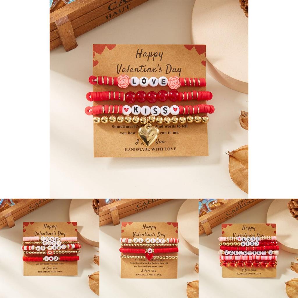 Modisches Armband für Damen mit Herzanhänger, mehrreihig, mit Soft-Clay-Perlen, zum Verschenken