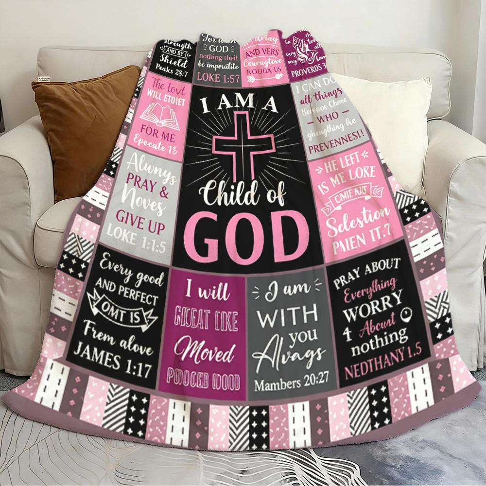 Faith-Inspired Bible Verse Quilt Style Throw, Encouraging Religious Gift for Women Christian Home Decor Easter Christmas
