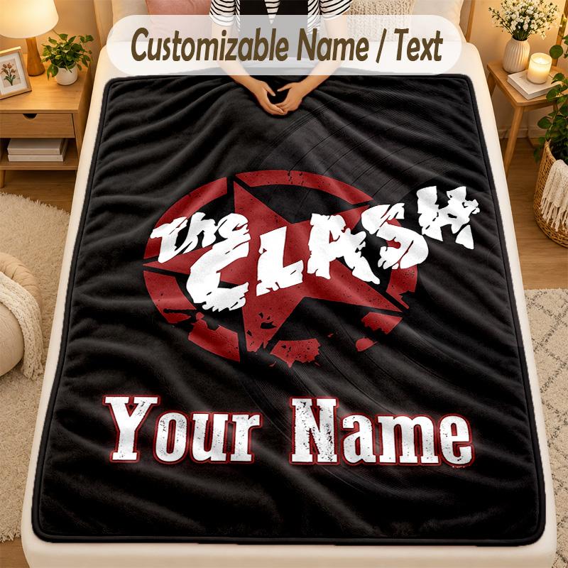 Flannel BlanketThe Clash Custom Name Text Personalized Soft Warm Throw Blanket Home Decor Gift