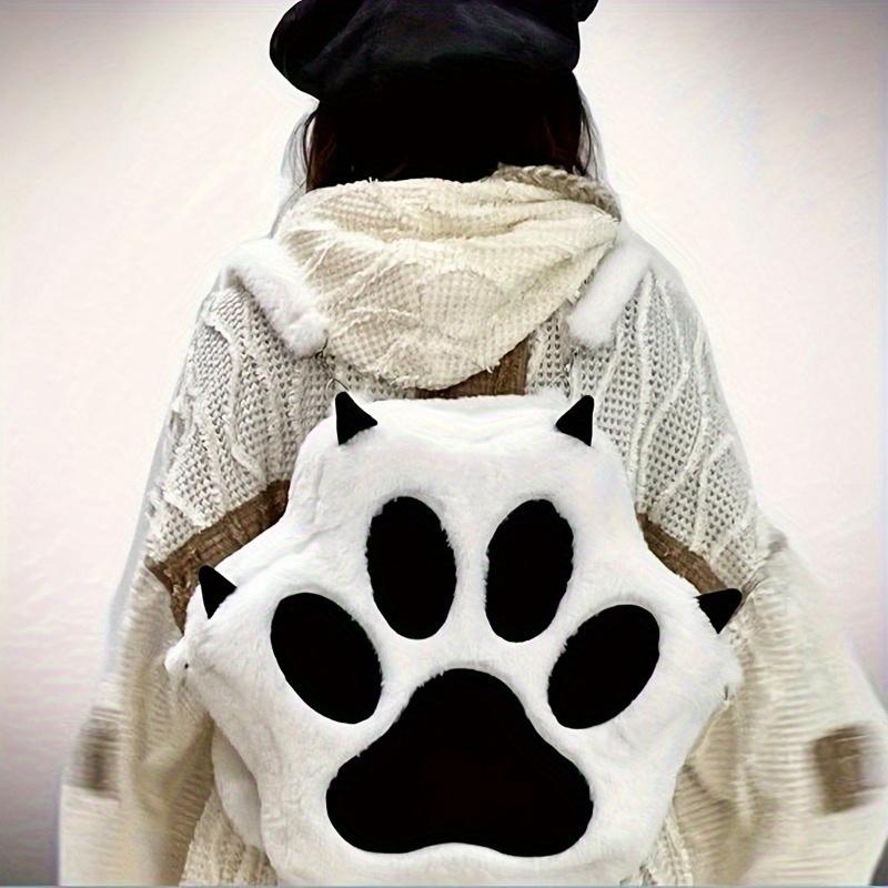 Cartoon Puppy Paw-Shaped Plush Large-Capacity Backpack,Featuring A Zip Closure Design,Stylish Faux Fur Leather Bag,Creative Trendy School Backpack