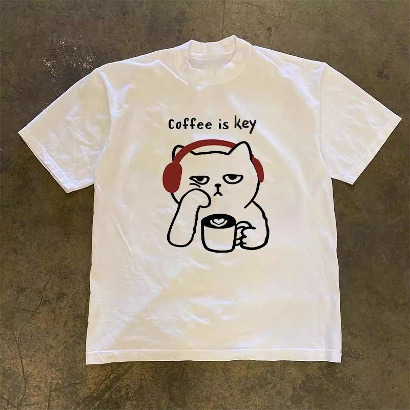 

#034;coffee is key#034; Funny Cat Unisex Tee S5XL Unisex T-Shirt XL