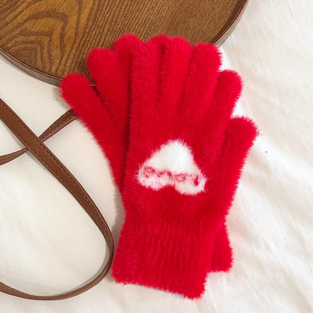 Plush Warm Gloves Love Heart Full Finger Mittens Warm Women Gloves Women
