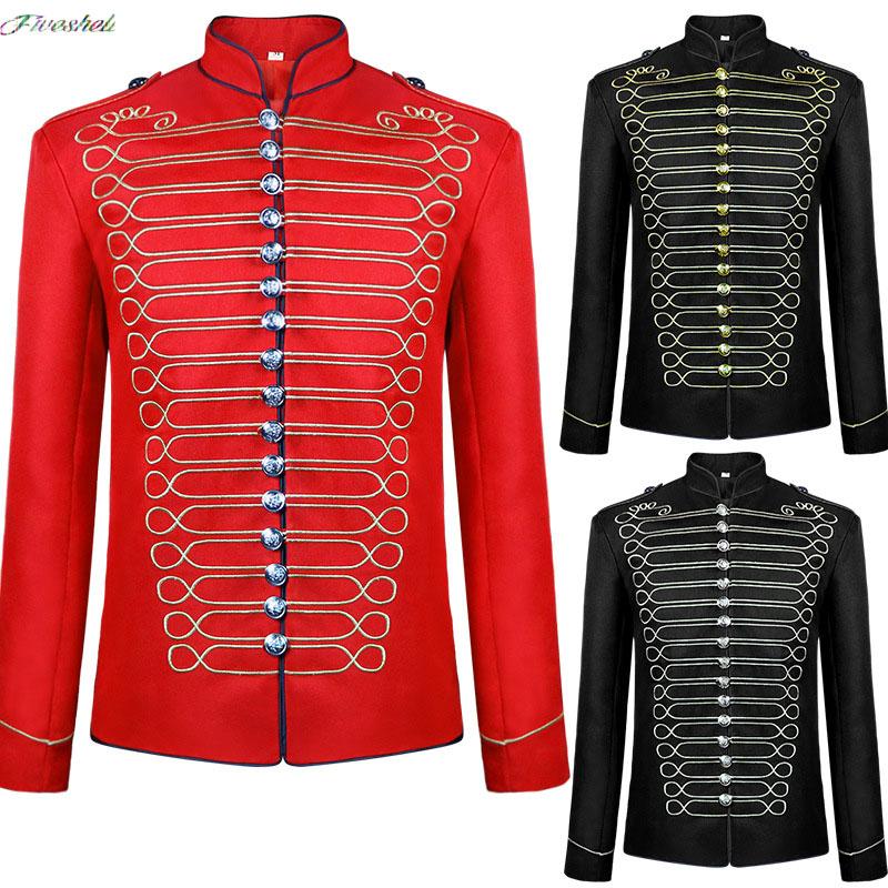 Jaqueta Masculina Medieval Steampunk Hussardo Banda Marcial Tambor Militar Casaco de Desfile Fantasia Cosplay
