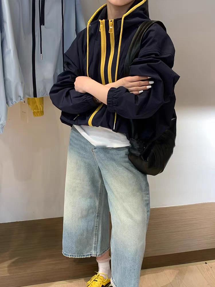 Korean Style Color Block Double Zipper Windbreaker: 2025 Spring/Autumn Versatile Casual Jacket