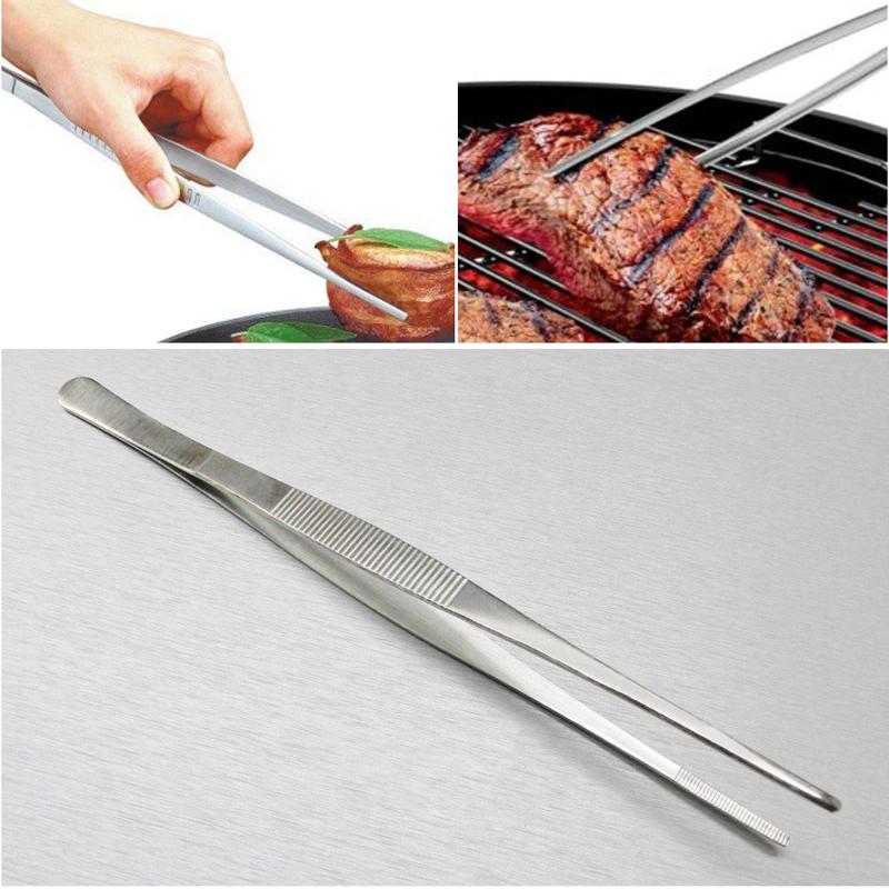 

30cm/12 Long Stainless Steel Food Tongs Straight Tweezers Kitchen Tool Silver