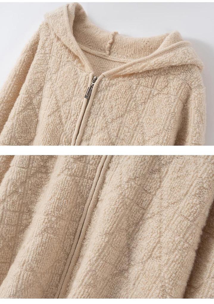Women's Retro Cashmere Hooded Knit Sweater - Autumn/Winter Loose Zip Cardigan