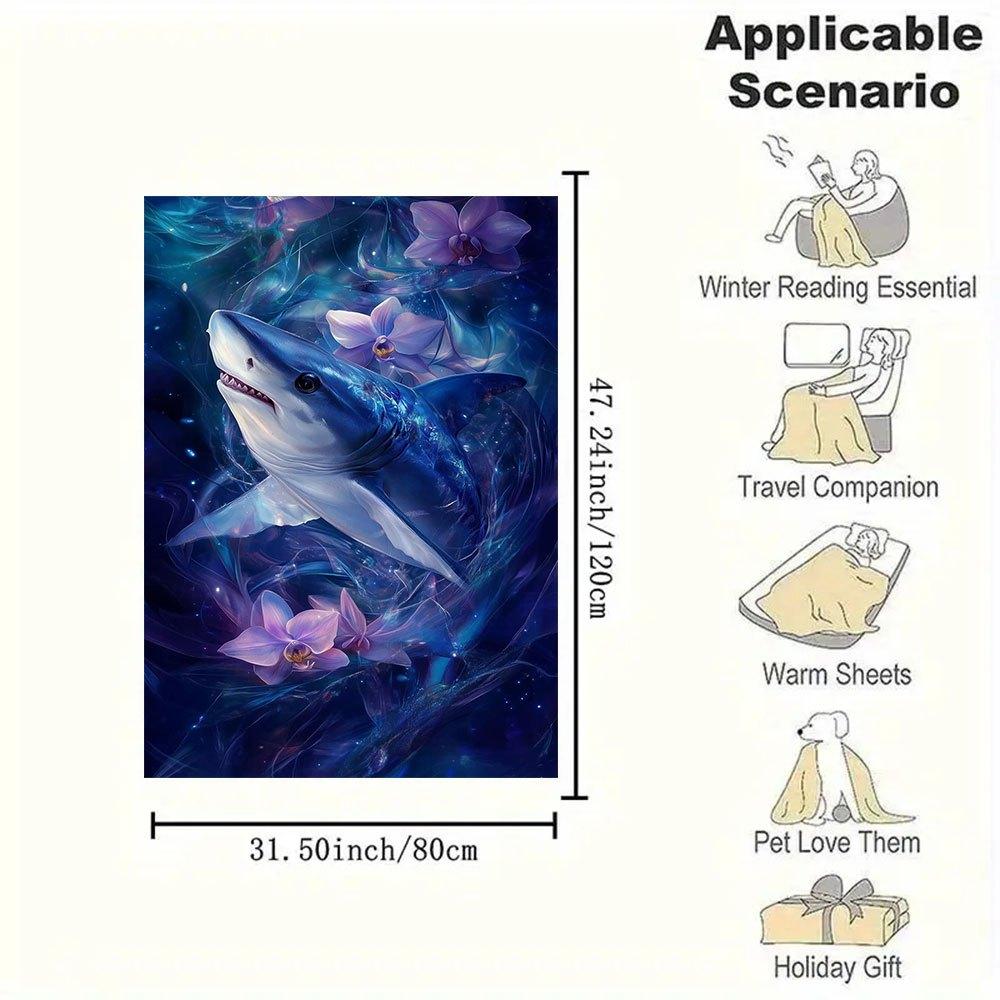 "Enchanted Ocean: Mystical Shark Art Print"Blanket Flannel Throw Blanket for Sofa, Bed, Travel, Camping, Office, Couch, Chair, And Bed Gift