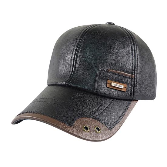 Herbst Winter Baseballkappe Kunstleder Atmungsaktiv Metallösen Color-Blocking Design Vielseitiger Lässiger Stil Baseballkappe