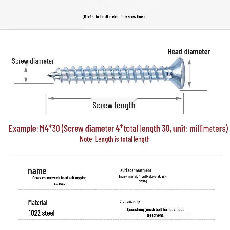 High-Strength Phillips 1022A Self-Tapping Wood Screws, Blue-White Zinc, M4/M5 for Curtain Installation and Woodworking.