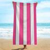 Serviette de Plage Rayures Cabana, Serviette de Bain Motif Rayures Verticales Rose Vif & Blanc, Couverture Parfaite pour Piscine & Plage Vacances 1 pièce