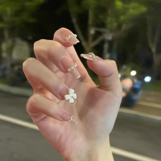 1 Set 3D Nail Art Grids Rhinestone Faux Charm 12 Pearl Bow Rose Flower Nail Design