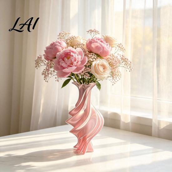 Living Room Table Ornament Modern Twisted Flower Vase 3D Printed Decorative PLA Eco Friendly Vase Artistic Centerpiece for Flowers Artificial Plants