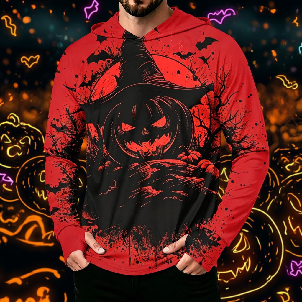 Men's Long Sleeve Hoodie Sun Shirt with Halloween Print
