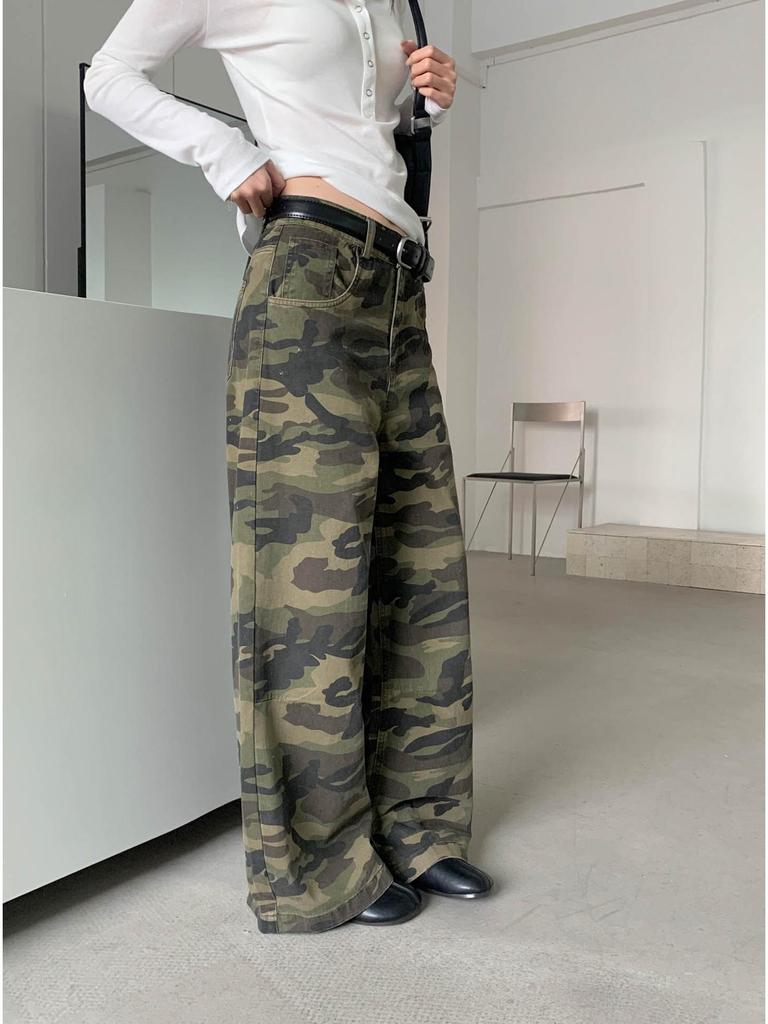 GAGD Women's High-Waisted Camouflage Cotton Jeans - Slimming Wide-Leg, Spring/Summer Collection