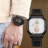 Men's Fashion Square Leather Watch Black Tech Student British Style Quartz WristWatch Luxury Jewelry Male Accessories