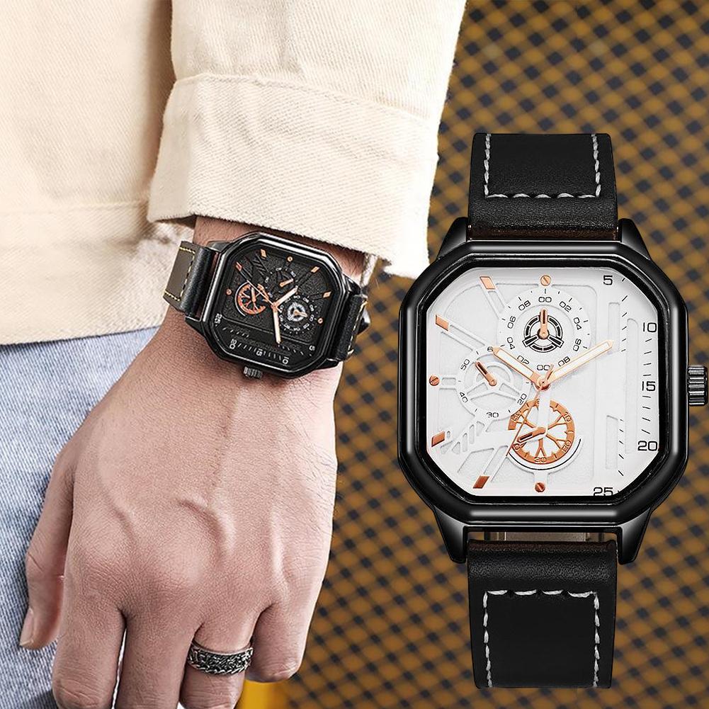 

Men s Fashion Square Leather Watch Black Tech Student British Style Quartz WristWatch Luxury Jewelry Male Accessories Gold Shell Black Surface