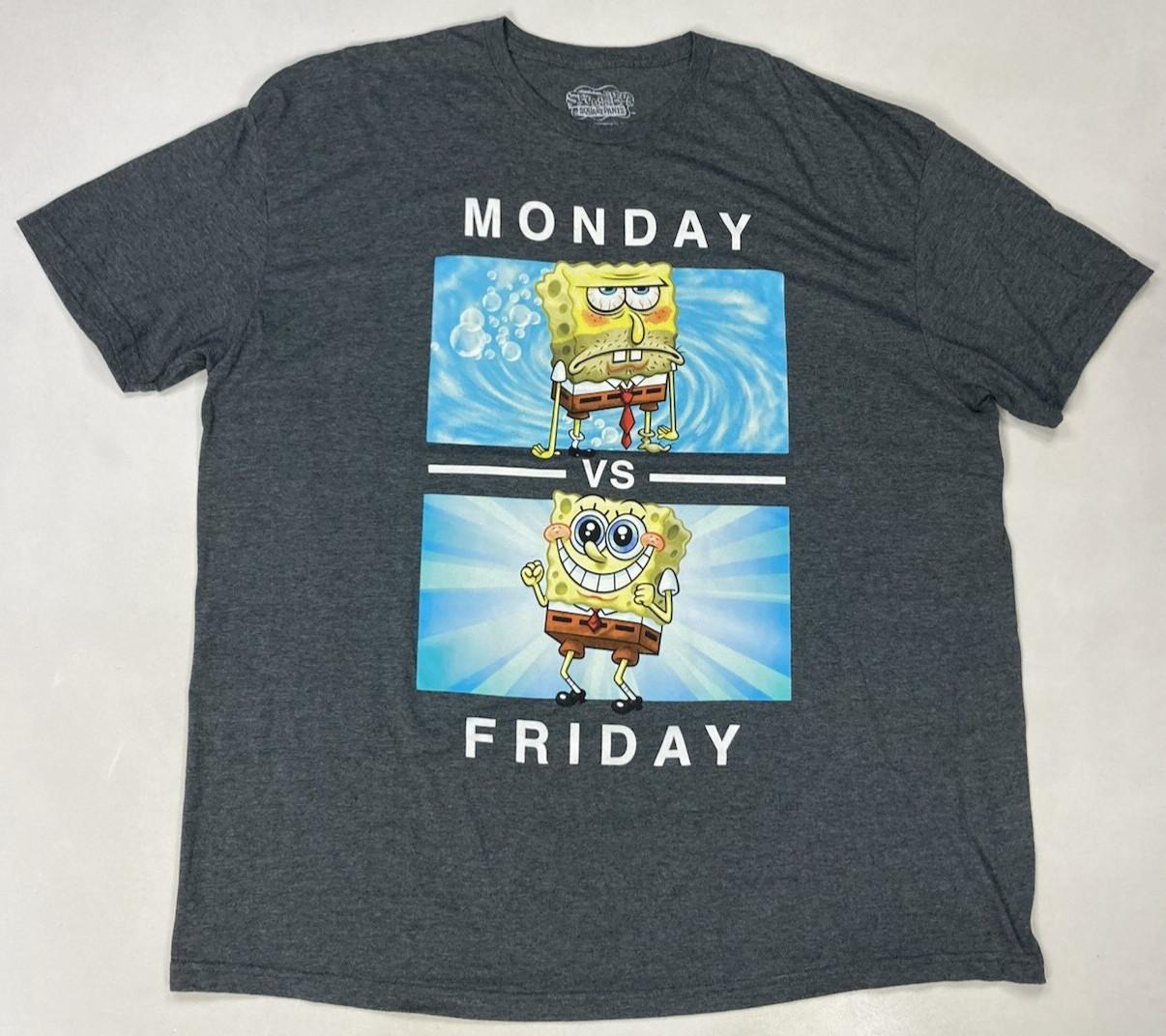 Spongebob Squarepants Monday Vs Friday Graphic T-shirt Men 3XL Gray Short Sleeve XXXXL