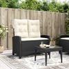 Adjustable Garden Bench with Cushions Black Poly Rattan