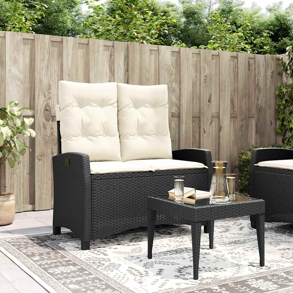 Adjustable Garden Bench with Cushions Black Poly Rattan