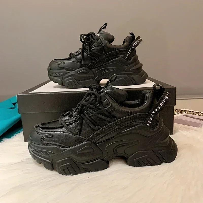 Fashion New Chunky Women's Sneakers Internal Increase Leather Casual White Ladies Shoes Trainer Platform Sneaker Womens Zapatillas Mujer
