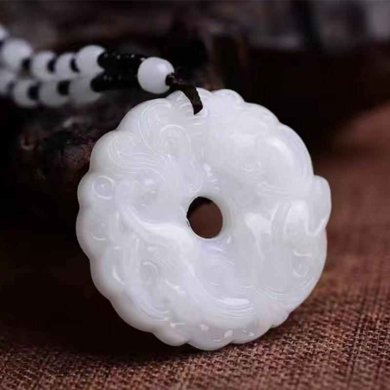 

Зеленый нефритовый дракон, вырезанный вручную, полое ожерелье из нефрита, китайский амулет, женское мужское ожерелье на удачу, ювелирный подарок