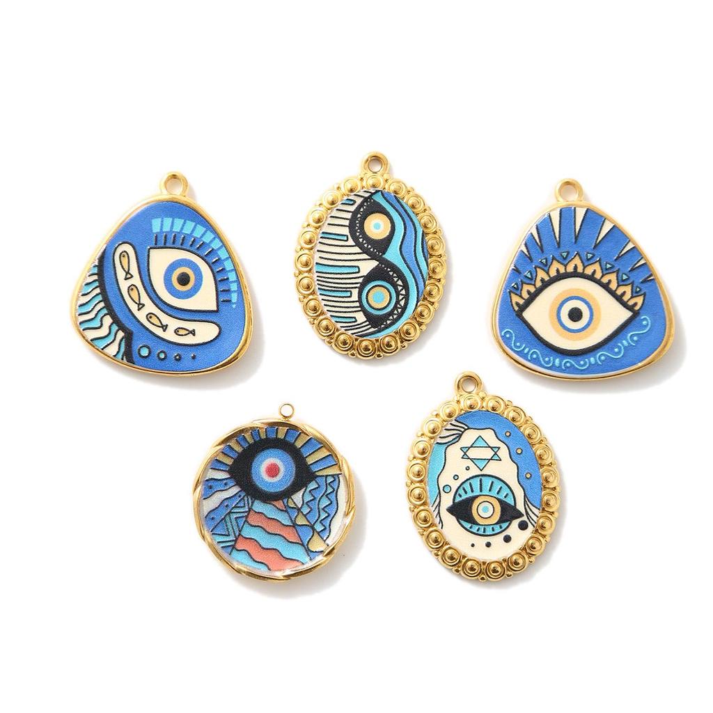 Stainless Steel Evil Eye Pendant with Blue Drip Oil Charm
