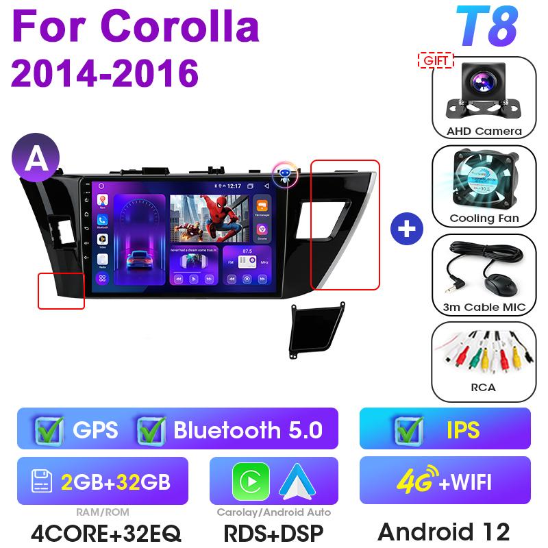 2 Din Android 12 Car Radio For Toyota Corolla Ralink 2013-2016 Multimedia Video Player GPS 4G Carplay Auto Stereo DVD Head Unit