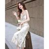 Demana Pearl Luster Acetate Floral Sling Dress