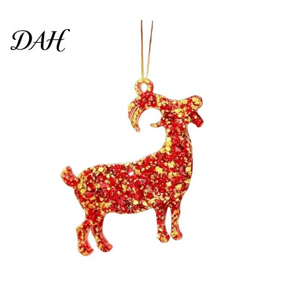 Acrylic Festive Hanging Pendants 2D Goat Christmas Tree Ornament, Zodiac Pendant with Gold String, Year Red Gradient Decor of The Ornament 2027,
