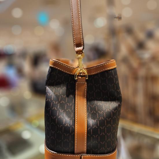 Brown Small Bucket Bag with DD Pattern Leather Trim DCBA3E868