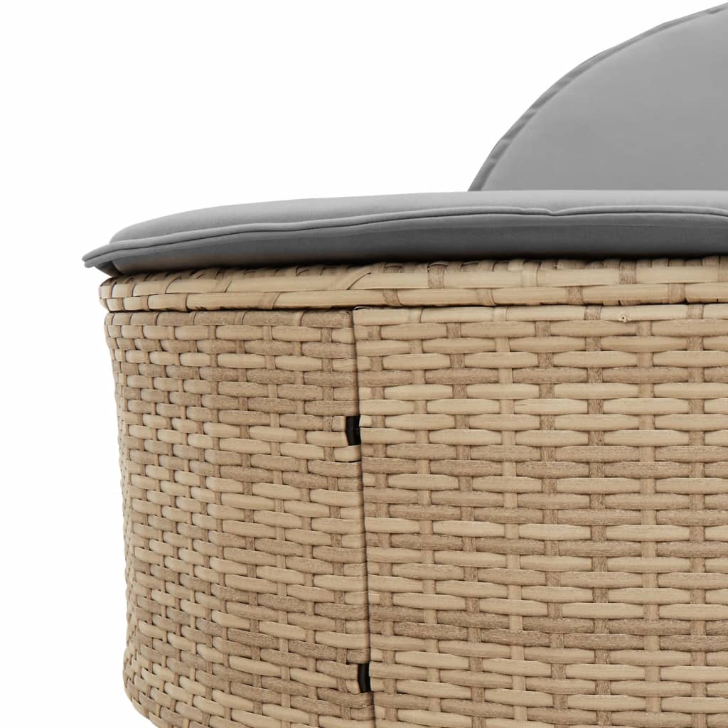 Vidaxl Double Sun Lounger With Cushions, Beige, Poly Rattan