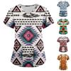 Women's Ethnic Printed Short Sleeve V-neck Tops Working Pocket Blouse