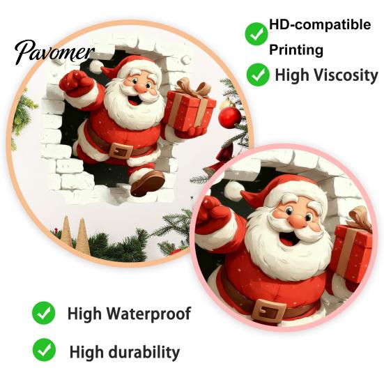 Xmas Home Decor Christmas Santa Wall Stickers, 3D Claus Reindeer Break-Through Self-Adhesive Indoor Outdoor Holiday Ornaments Decal, Removable Window