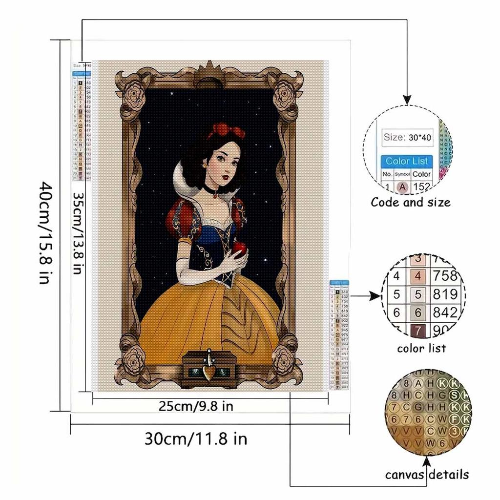 Diamond Mosaic Colorful Diamond Painting Princess Portrait Series Full Round Embroidery Cartoon Creative Hobbies Wall Decor