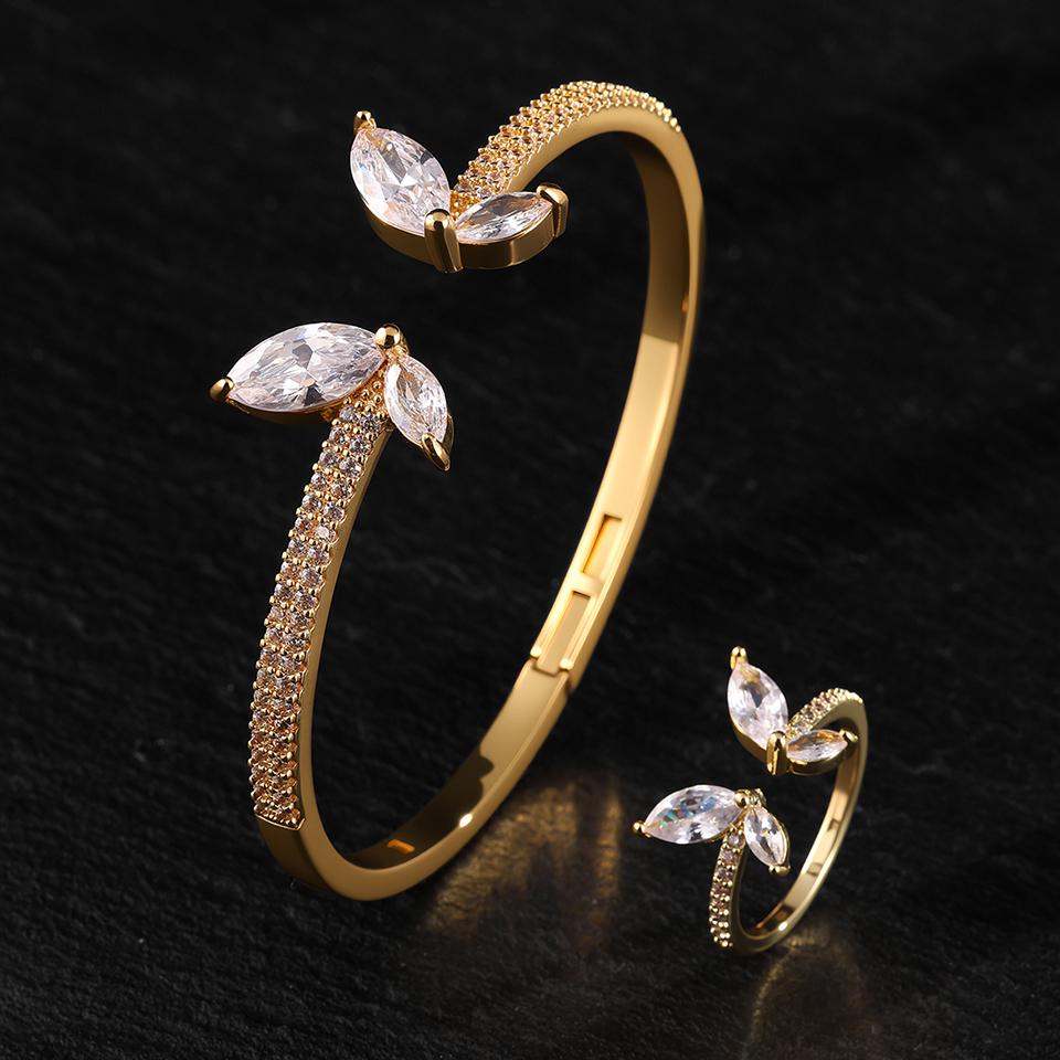 ZAKOL Brand Luxury Zircon Crystal Butterfly Open Ring Bracelet Set for Women Brilliant CZ Niche Design Wedding Party Zircon