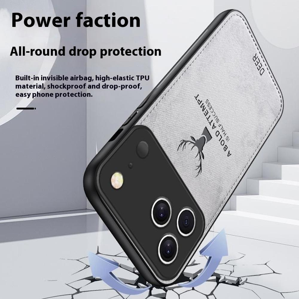 For iPhone 17 Pro Case Deer Pattern Cloth Texture PU + PC + TPU Phone Cover