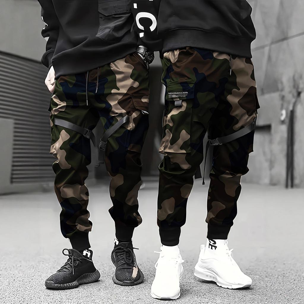 Outdoor Sports Casual Pants, Camouflage Pants, Middle-aged and Young Men's Leg Tied Pants, Straight Leg Pants