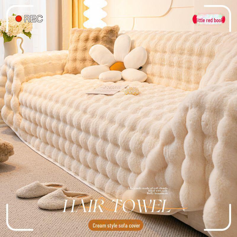 Copridivano in Peluche Antiscivolo, Copertura Totale, Ispessito per l'Inverno, Universale per Tutte le Stagioni