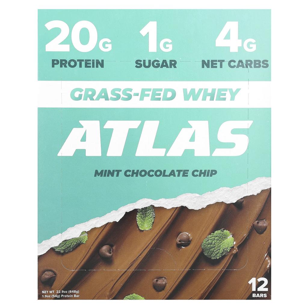 Atlas Bar, Grass-fed Whey Protein Bar, Mint Chocolate Chip, 12 Bars, 1.9 oz (54 g) Each