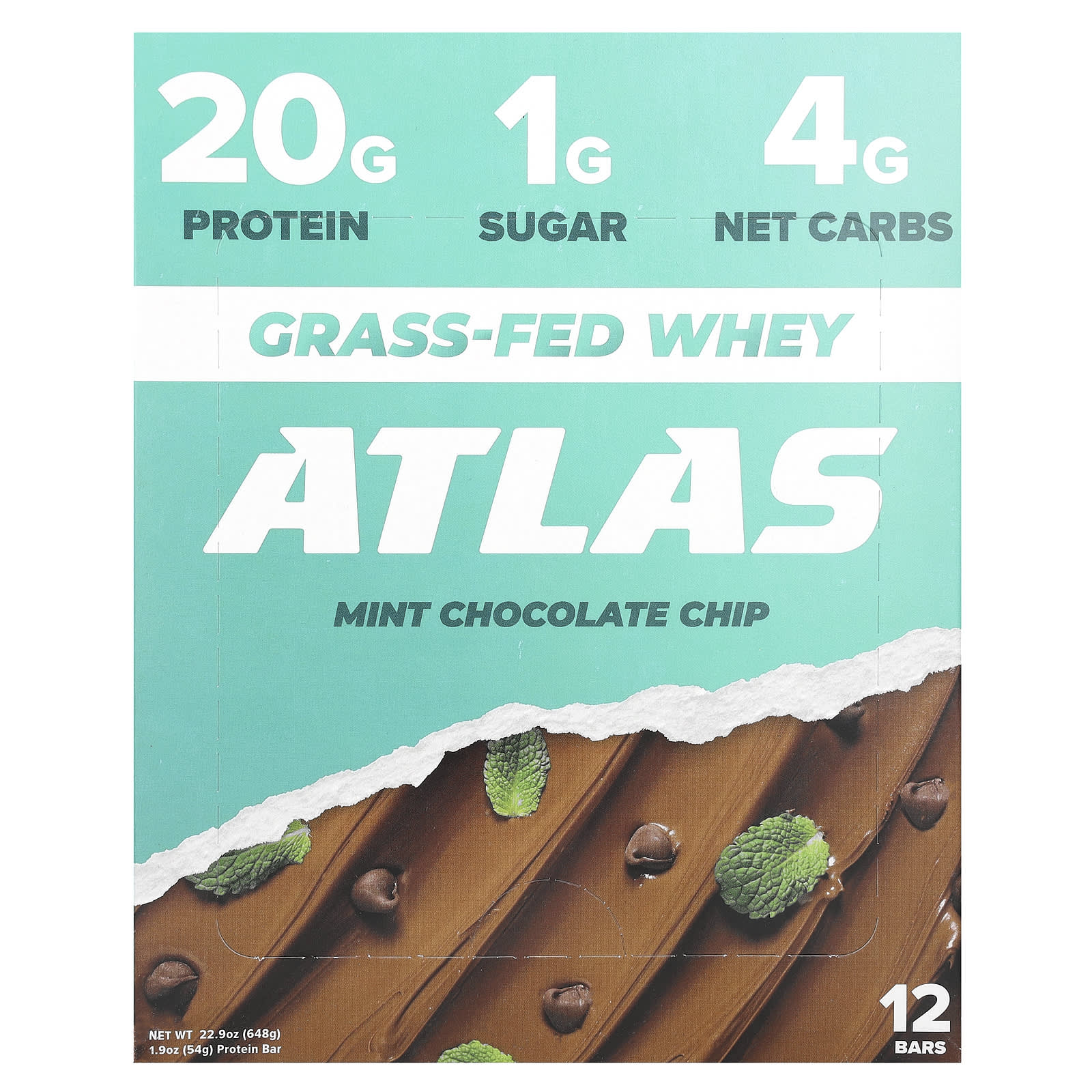 

Atlas Bar, Grass-fed Whey Protein Bar, Mint Chocolate Chip, 12 Bars, 1.9 oz (54 g) Each