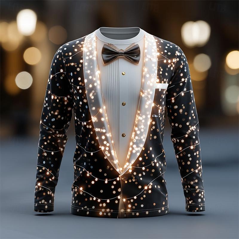 Autumn and Winter Men's 3D Printed Crew Neck Long Sleeve T-Shirt Christmas Tree