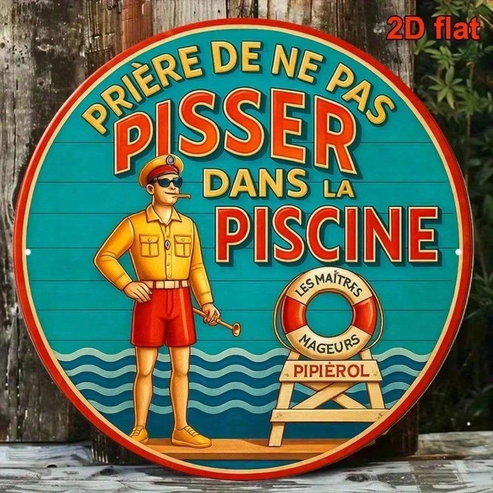 French Style Vintage No Peeing Round Aluminum Sign 8x8 Inch Metal Plaque Bathroom Wall Decor Funny Novelty Home Bar Pool