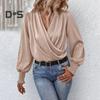 Holiday Casual Chic Shirt Women's Elegant V Neck Lantern Sleeve Soft Stylish Commuter Party Solid Color Top