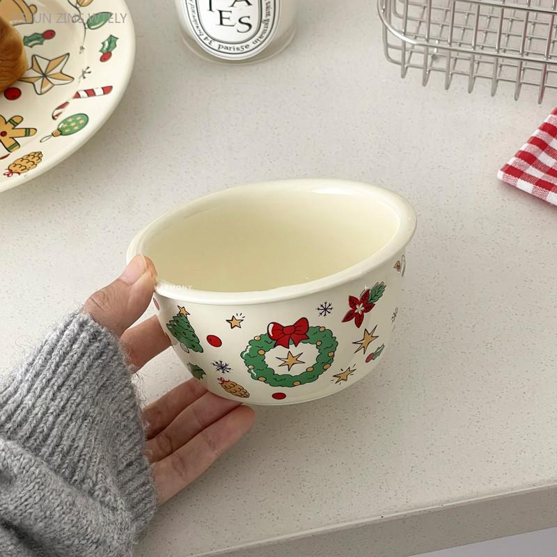 Cute Ceramic Plates Christmas Party Desserts Cake Plates Children's Breakfast Milk Cups Household Kitchen Ceramic Noodle Bowls