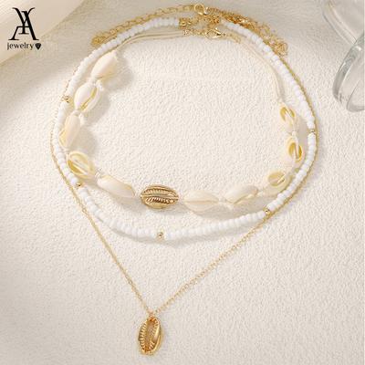 3pcs/set Bohemian Shell Colar para Mulheres Vintage Pingente Contas Colares Corrente Acessórios Jóias