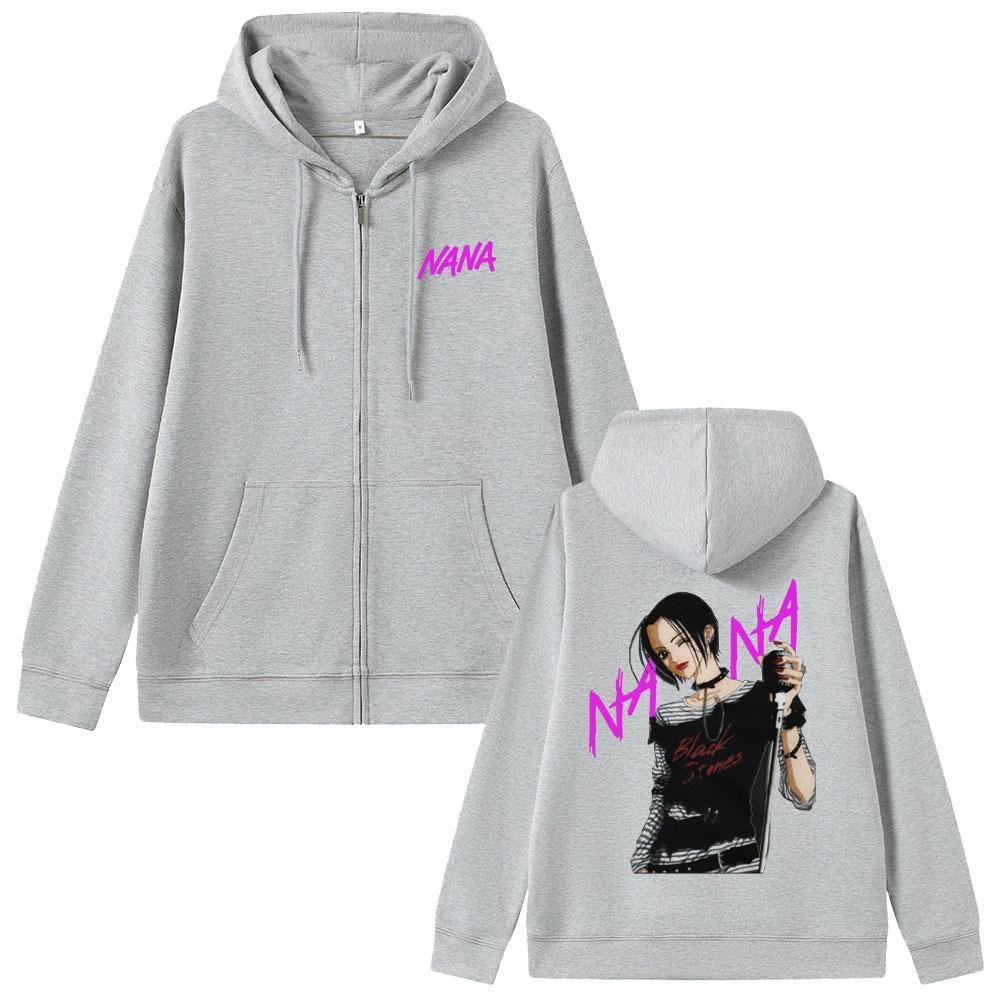 Anime Element Printed Zipper Hoodie Black Stone Zipper Jacket Men's and Women's Manga Casual Long Sleeve Zipper Sweatshirt Street Wear